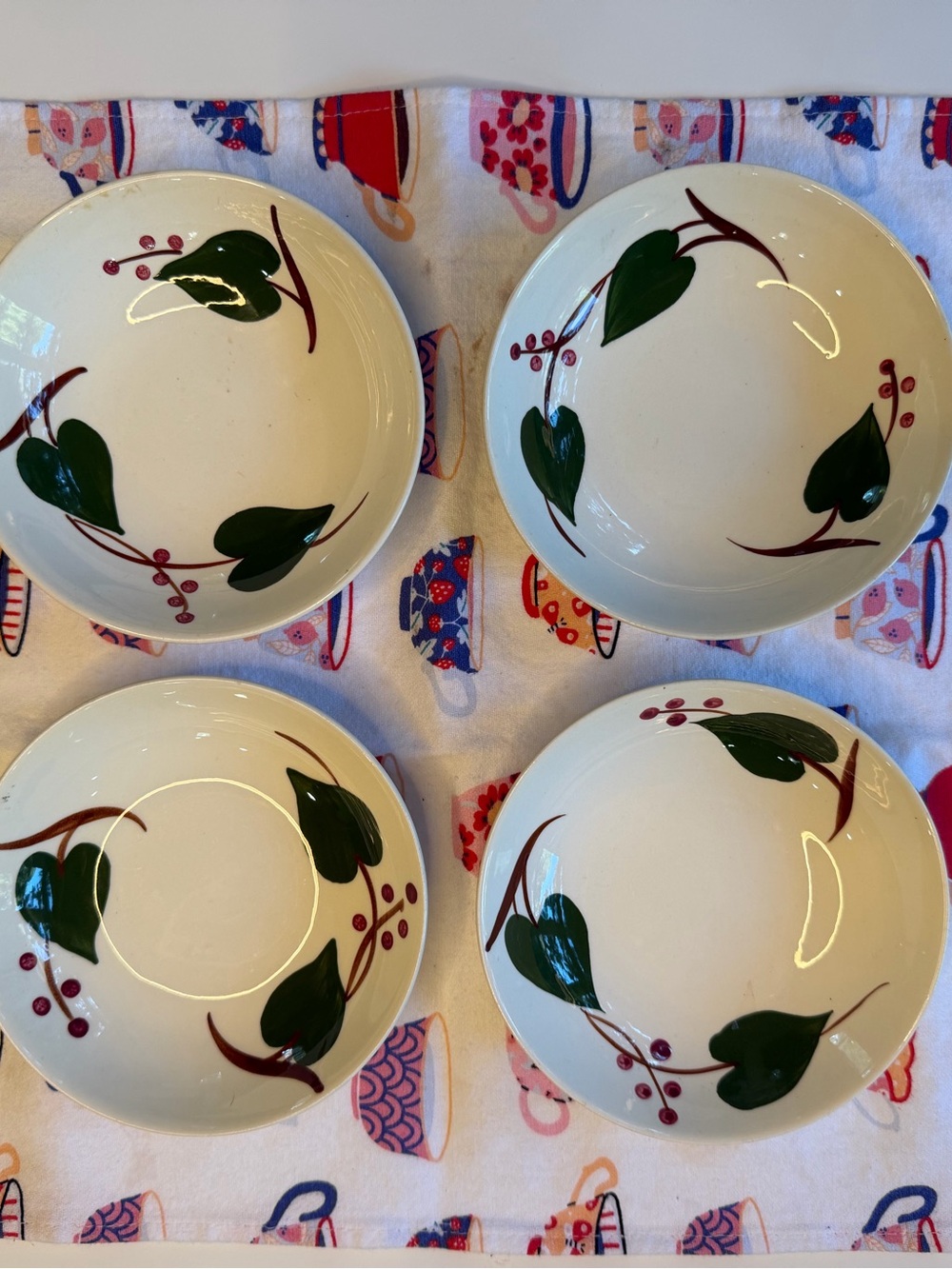 Hand-Painted Ivy bowls by Blue Ridge Southern Pottery - Set of 4